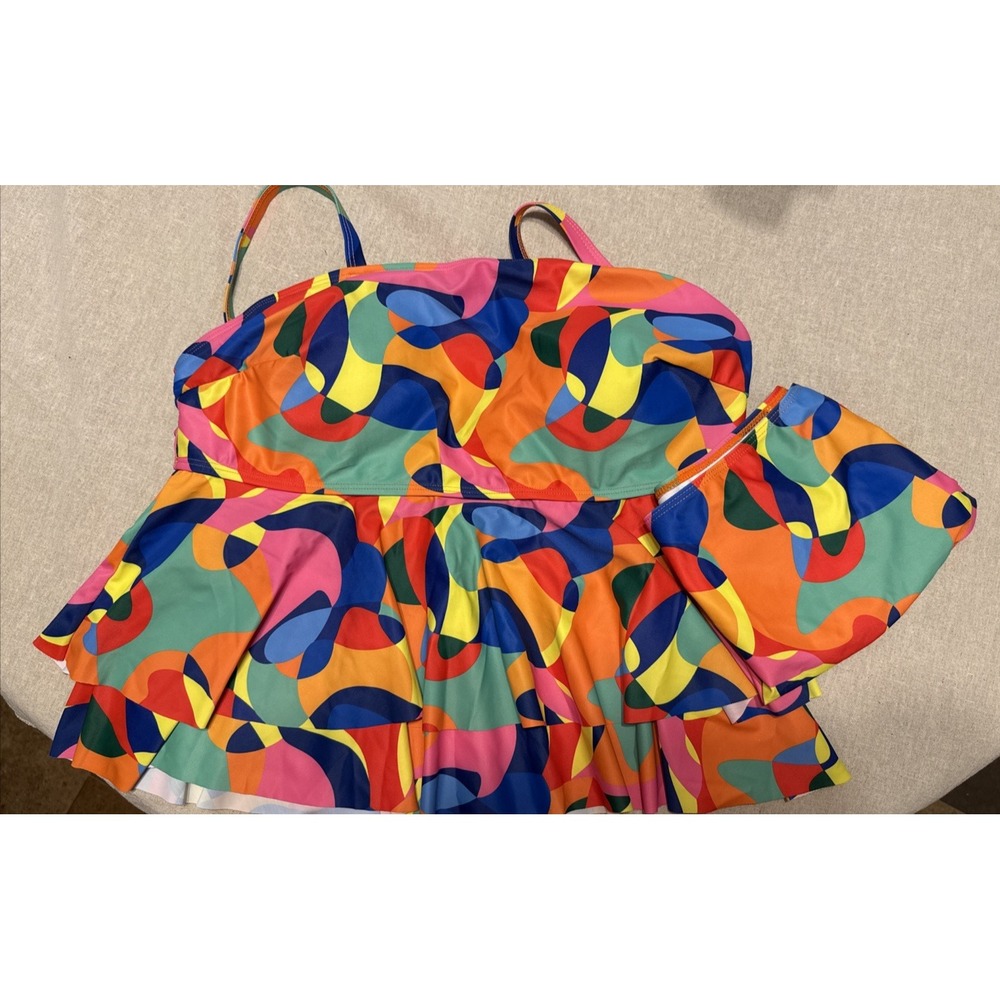 Shein Multi-Colored Geometric Two Piece Swimming Swimsuit Bathing Suit‎ Size 3XL